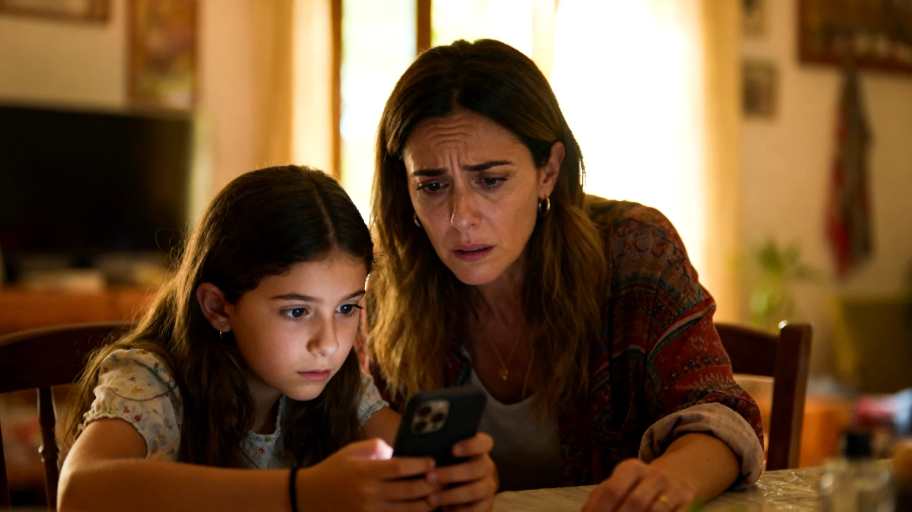 La mamma scopre che la sua bambina ha creato un profilo social segreto, dove interagisce con sconosciuti e condivide foto personali senza alcun filtro o consapevolezza dei rischi. La bambina non comprende il pericolo e vive la reazione della madre come una violazione della sua libertà ."