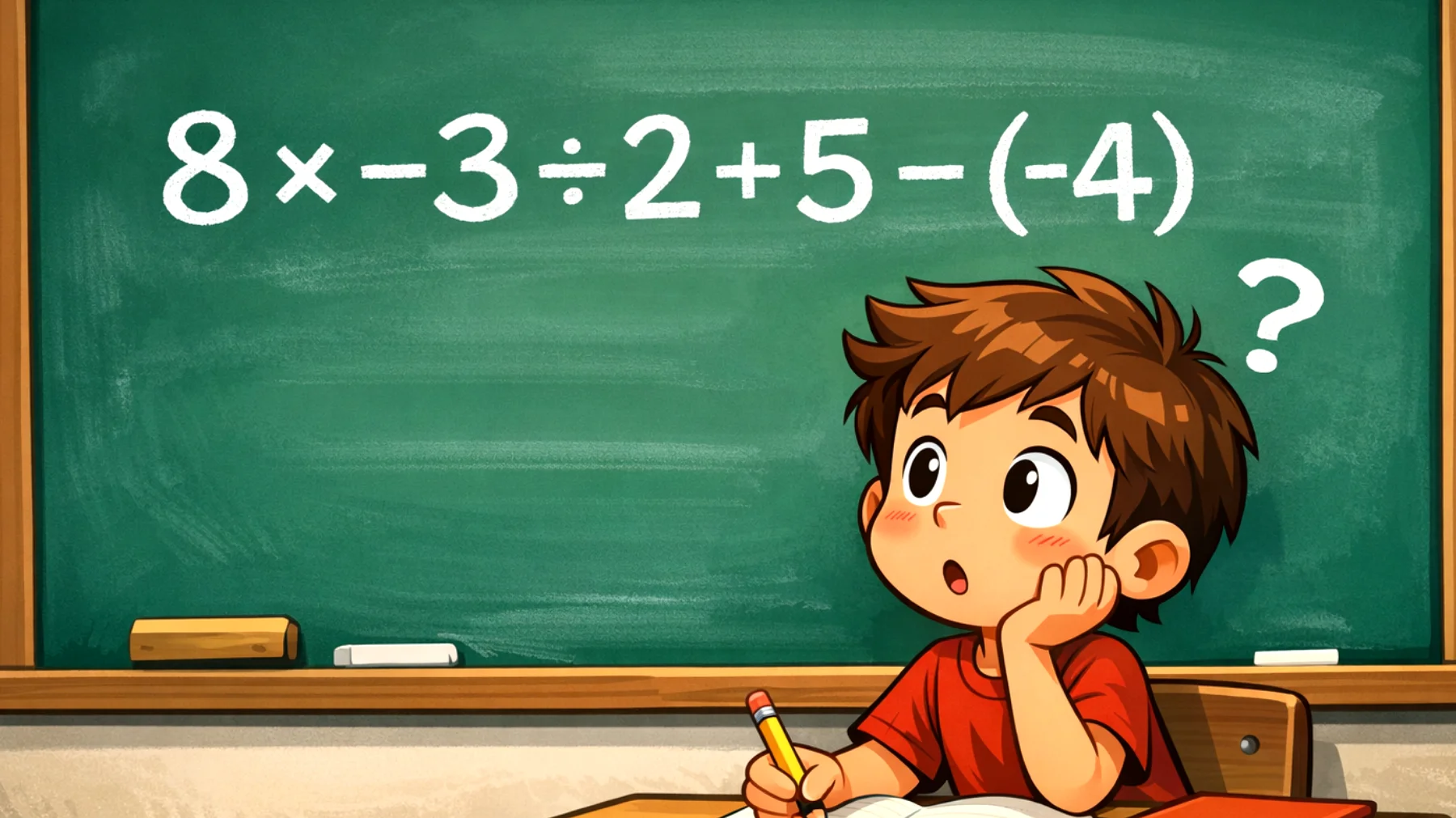 Quanto fa 8 × -3 ÷ 2 + 5 - (-4)? Solo le menti geniali rispondono senza sbagliare (il 90% fallisce)"