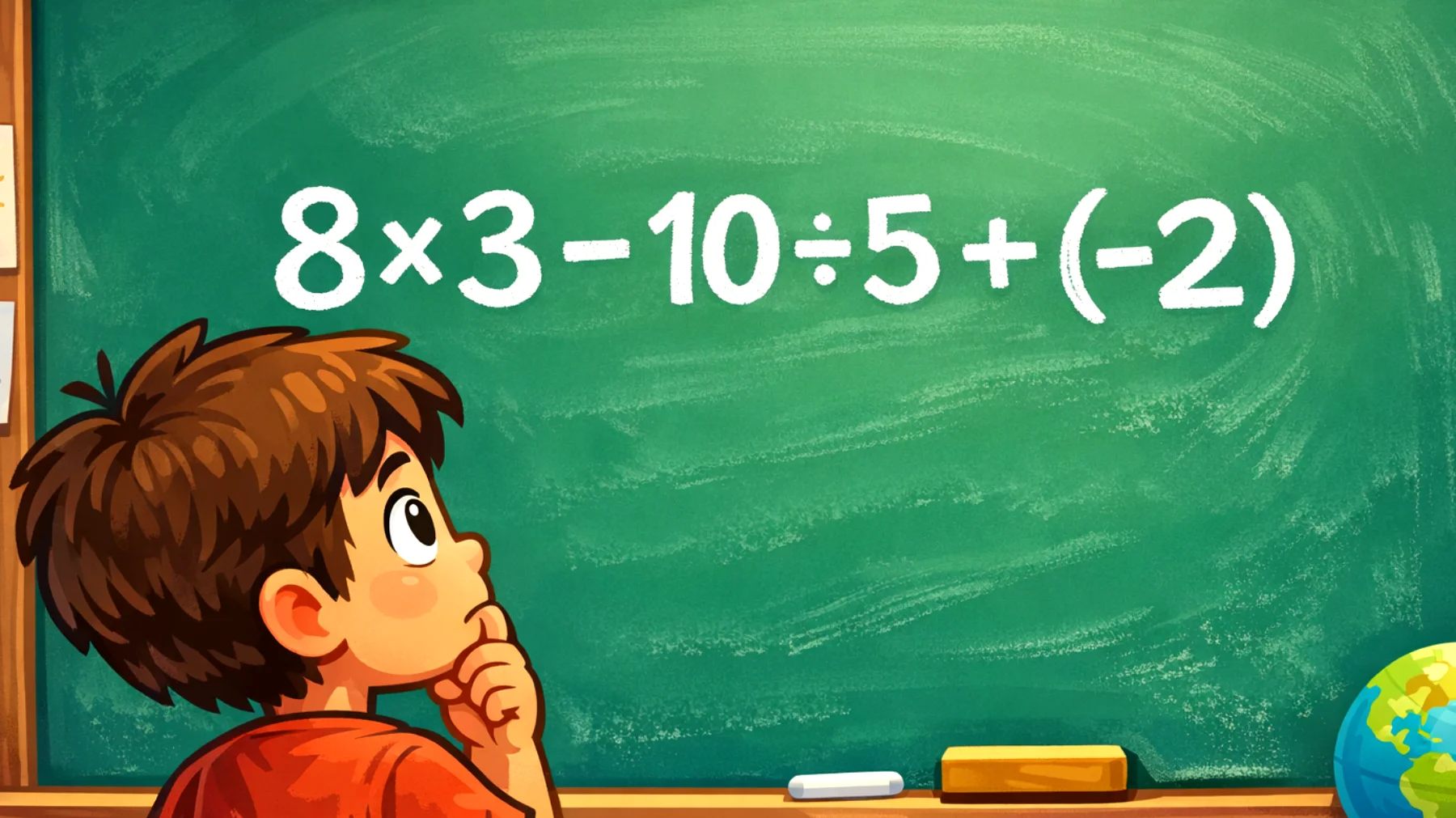 Solo i veri geni sanno risolverlo: quanto fa 8 × 3 − 10 ÷ 5 + (−2)? Il 90% sbaglia!"